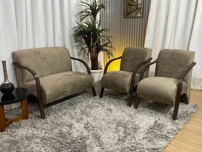 Conjunto de Poltronas 2x1x1 Cappuccino Braço Madeira