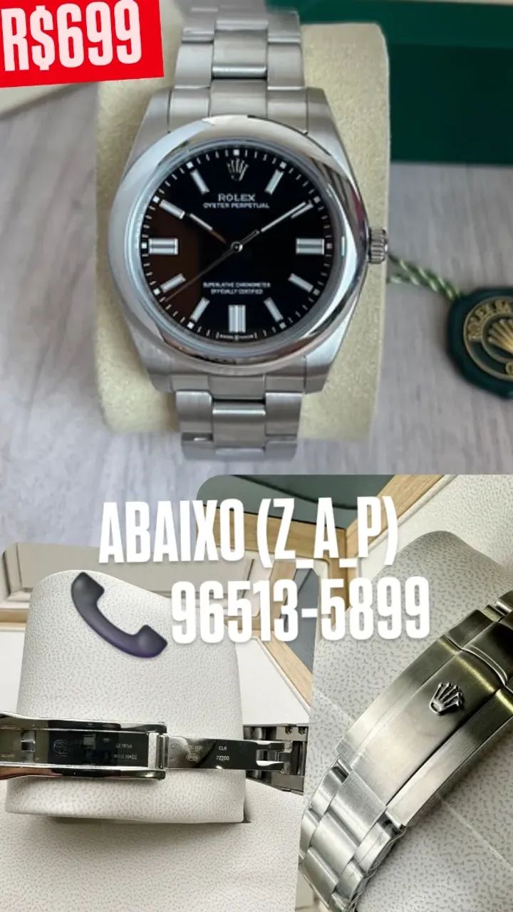 Relógio ROLEX AUTOMÁTICO OYSTER PERPETUAL MOSTRADOR PRETO 