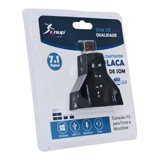 Adaptador De Som Usb 7.1 Digital - 4 Saidas Knup P2 Hb-T65