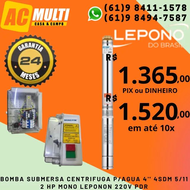 Bomba para poço artesiano Caneta Palito4'' 4SDM 5/11 2 HP MONO LEPONON 220V PDR