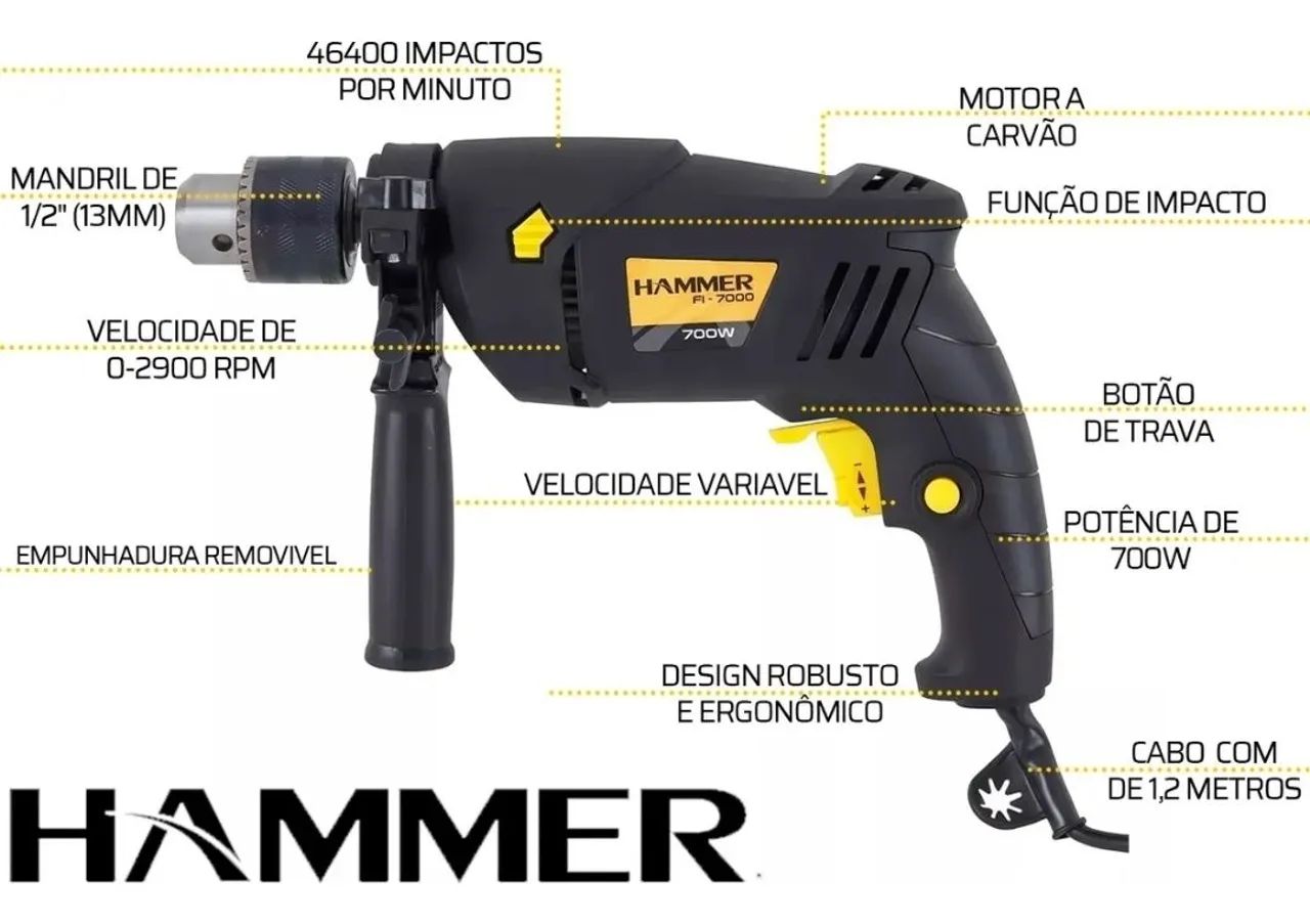 Furadeira Impacto Hammer 700 W com kit de Brocas Makita  - Pronta Entrega  - Foto 3