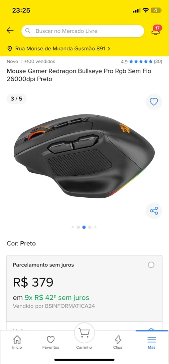 Mouse Gamer Redragon Bullseye Pro RGB Sem Fio - Preto