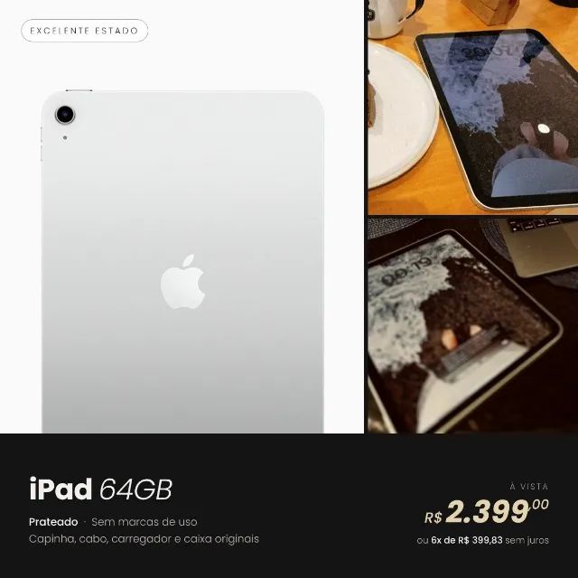iPad A16 128GB Wi-Fi Prateado - Excelente estado, bateria 92%