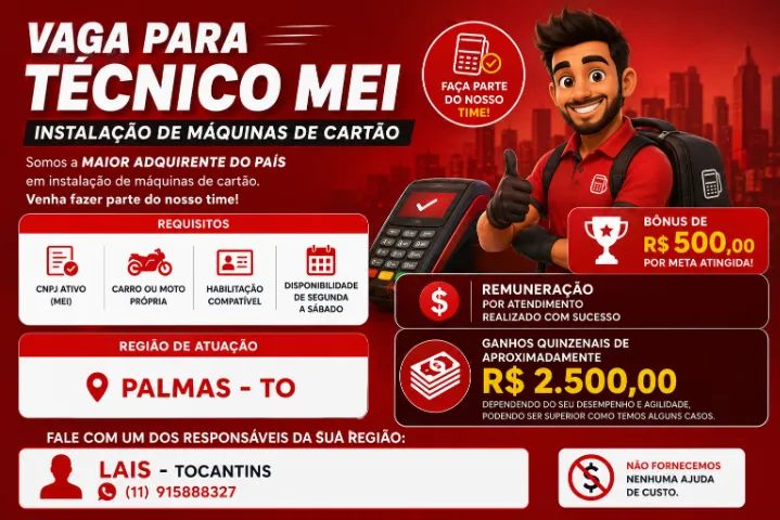Vaga para Técnico MEI / Palmas - TO