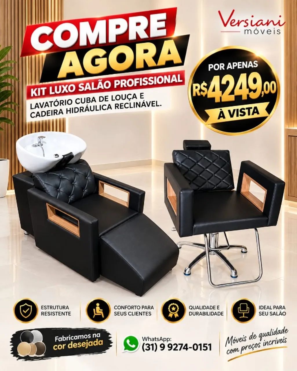 Lavatório para  cabeleireiro e cadeira reclinável 