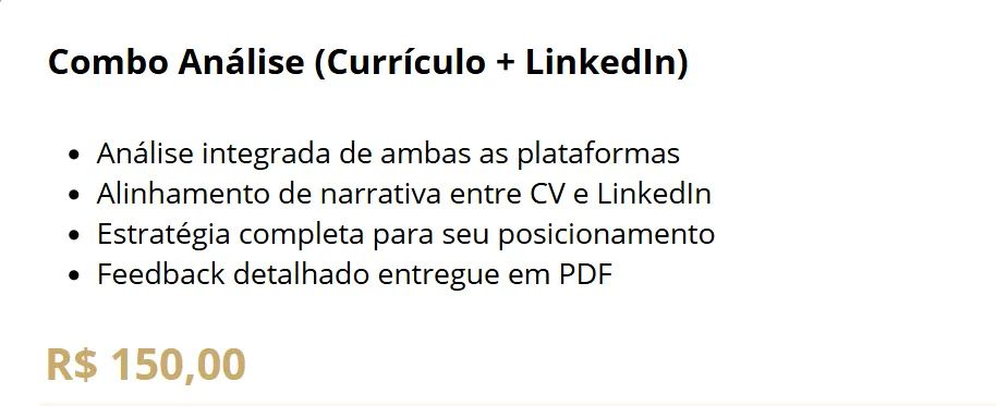 Análise de Currículo + LinkedIn  - R$150