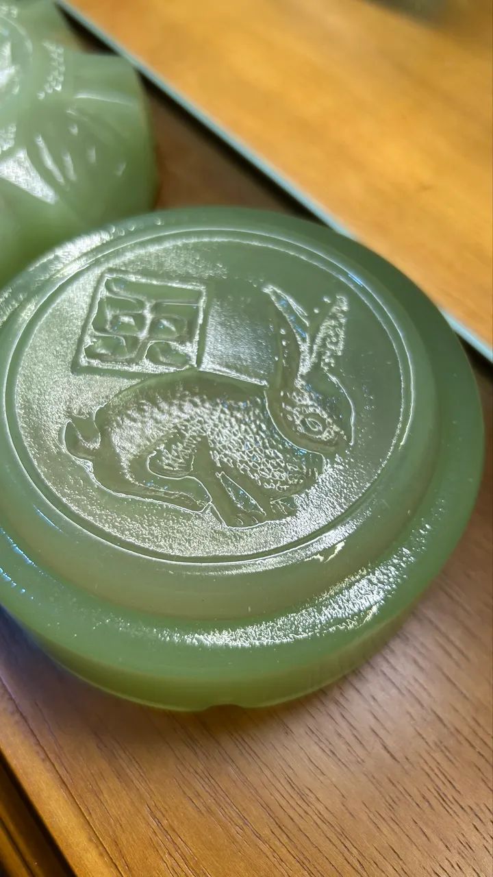 2 cinzeiros antigos verde jadeite vidro  - Foto 2