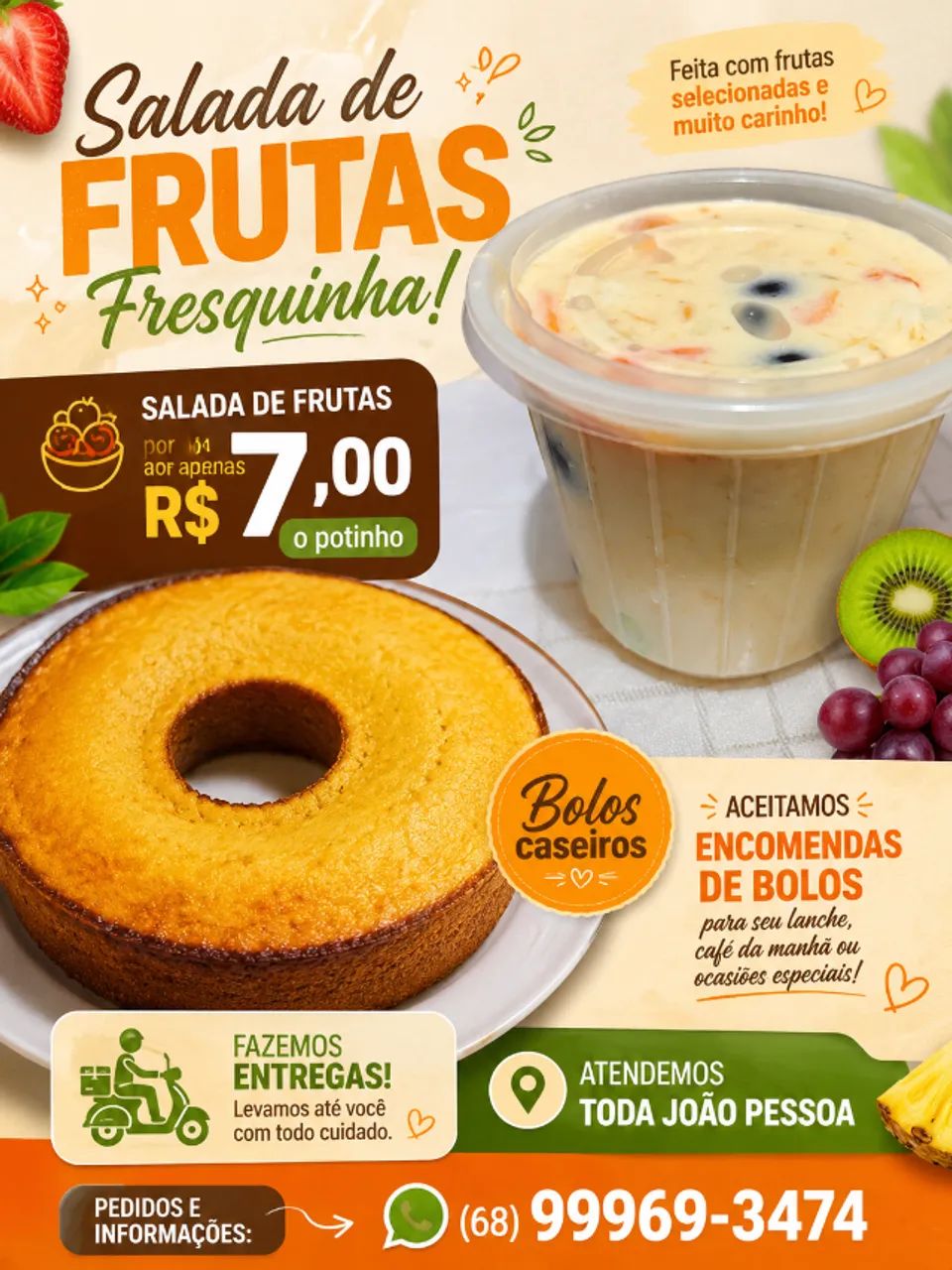 Salada de frutas e bolos