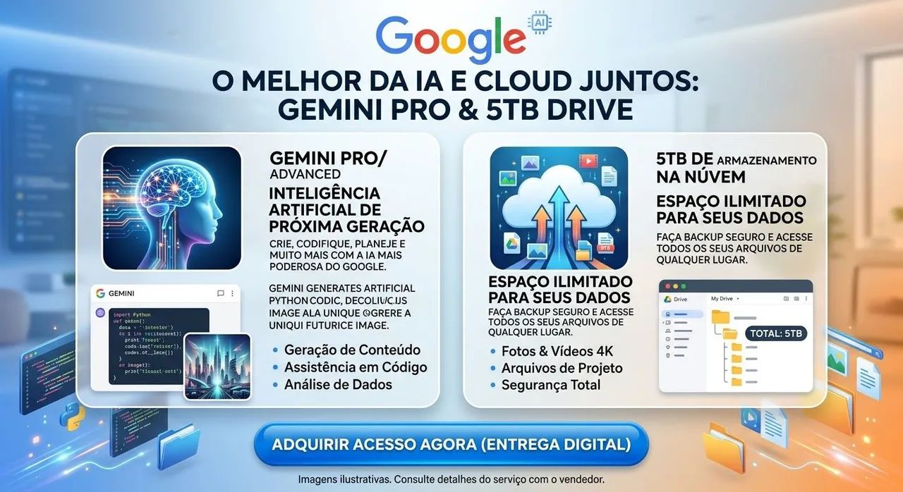 Google Gemini Pro + 5TB Cloud Drive - Envio Digital / Online