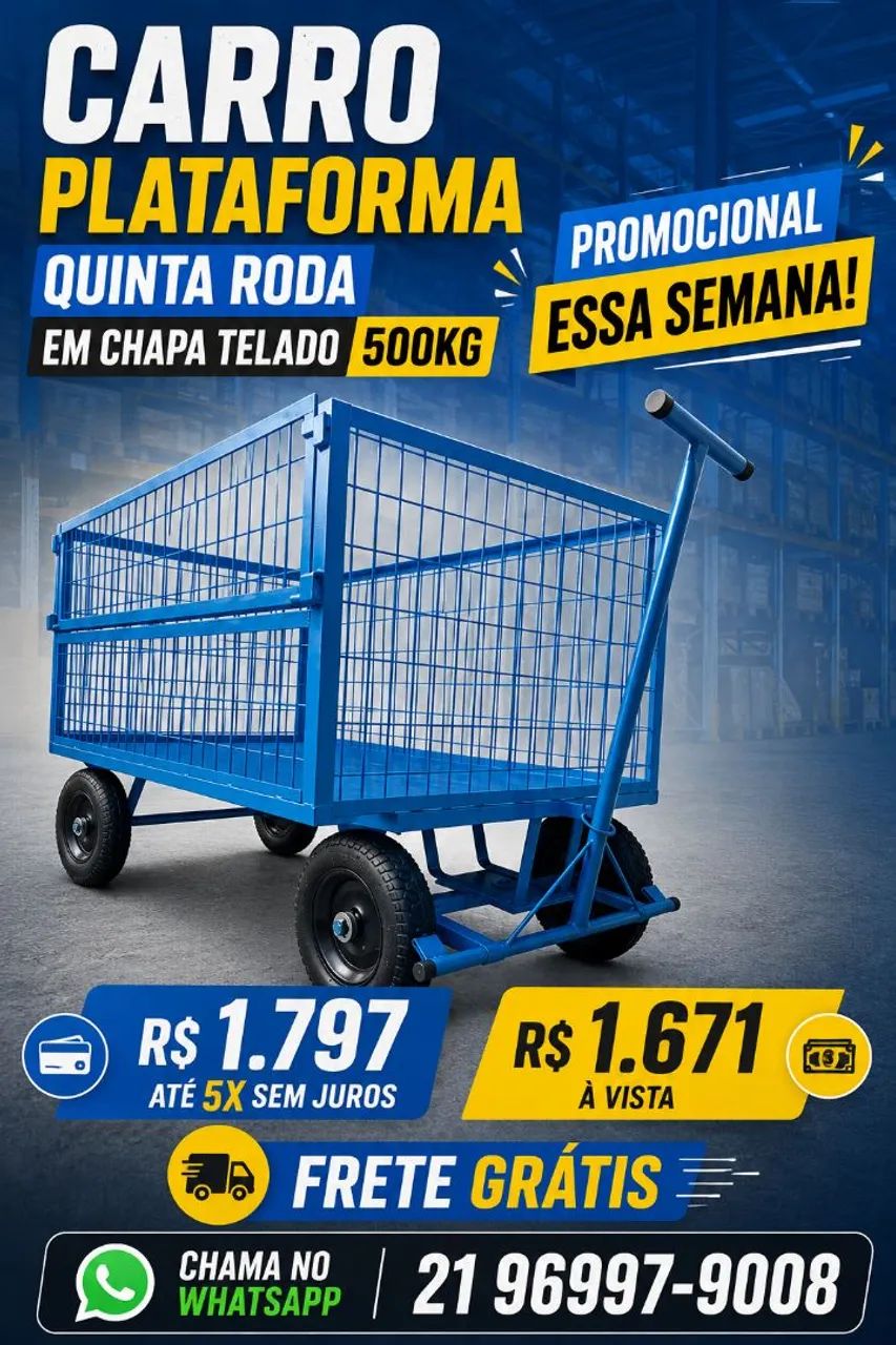 Carro plataforma 400kg telado em chapa 