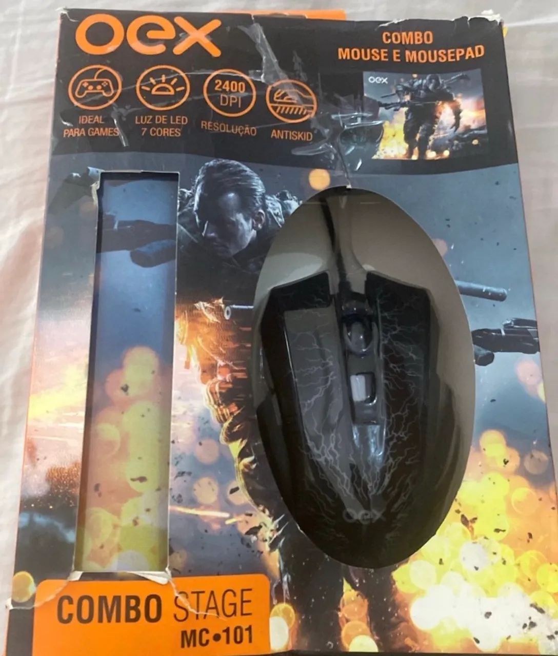 Kit Gamer OEX Stage Com Mouse Óptico 2400 DPI MC101 e Mousepad Preto