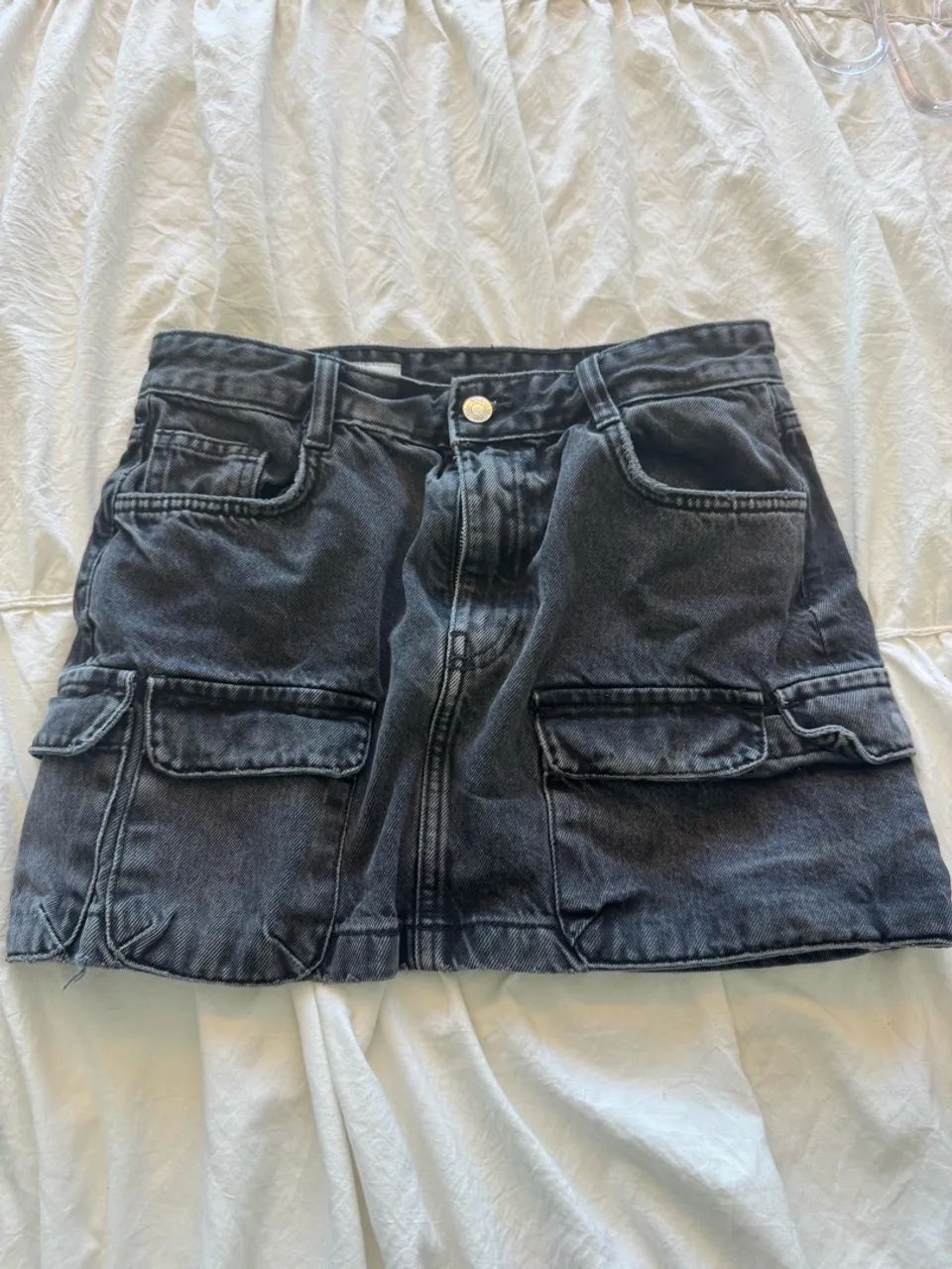 Saia jeans cargo preta 