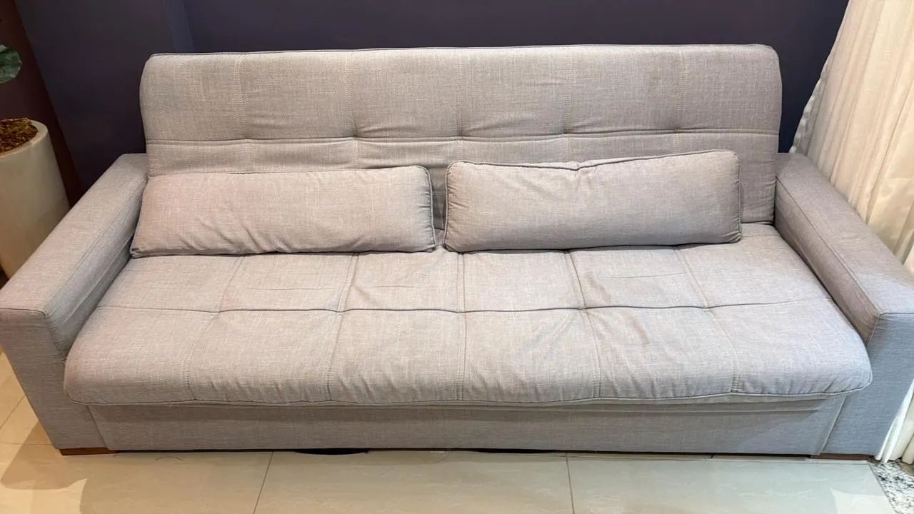 Sofá Cama Retrátil / Reclinável em linho Cinza - Excelente Estado - Foto 4