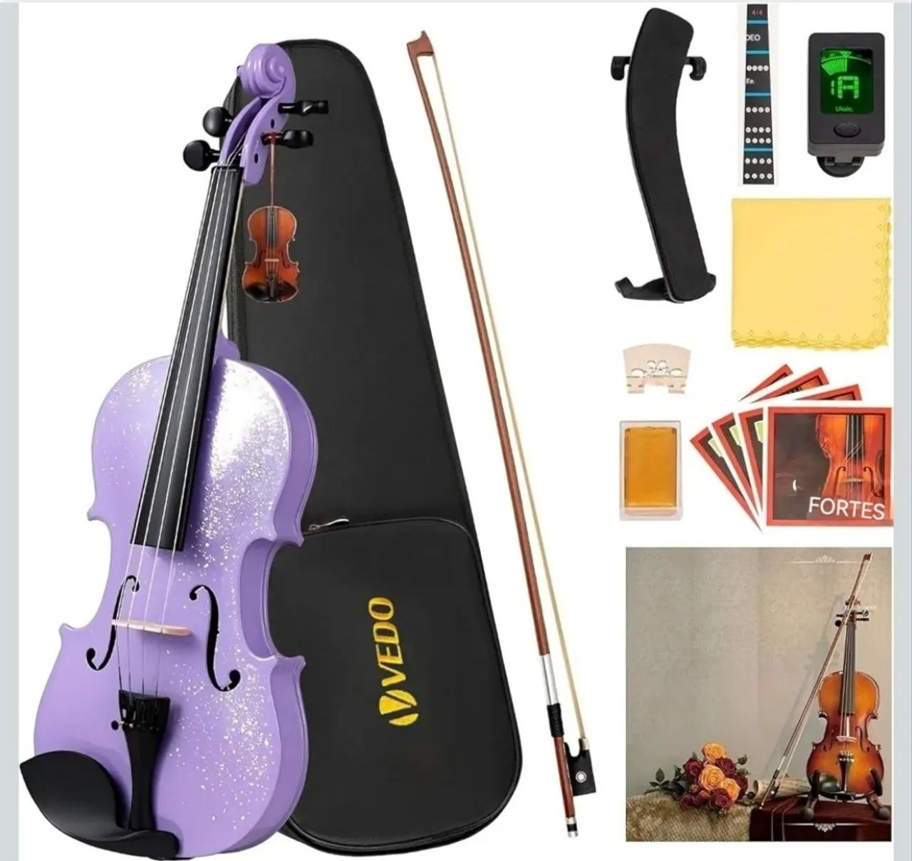 VEDO Violino 4/4 Tamanho Completo Roxo Brilhante - Instrumentos