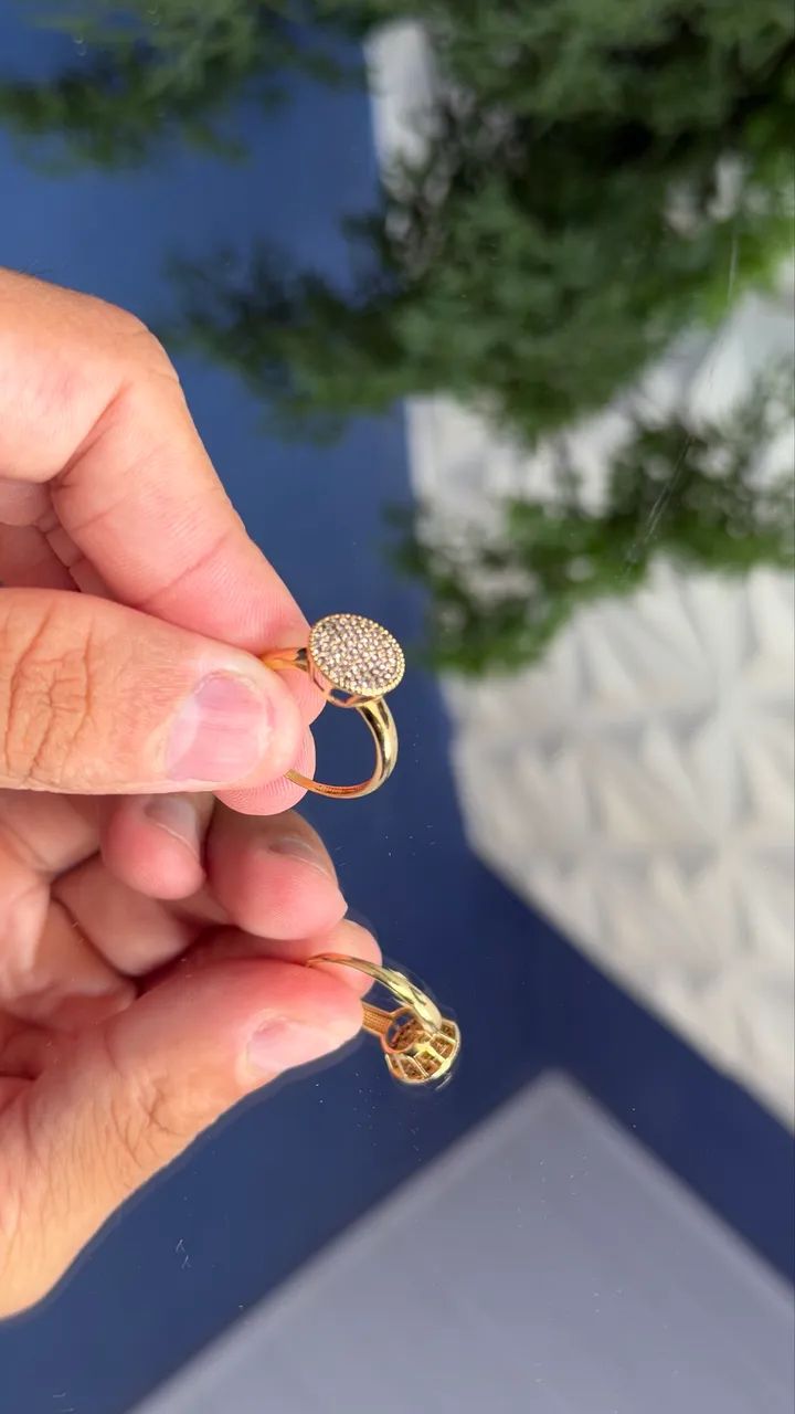 Anel chuveiro ouro 18K com pedras brilhantes  - Foto 4
