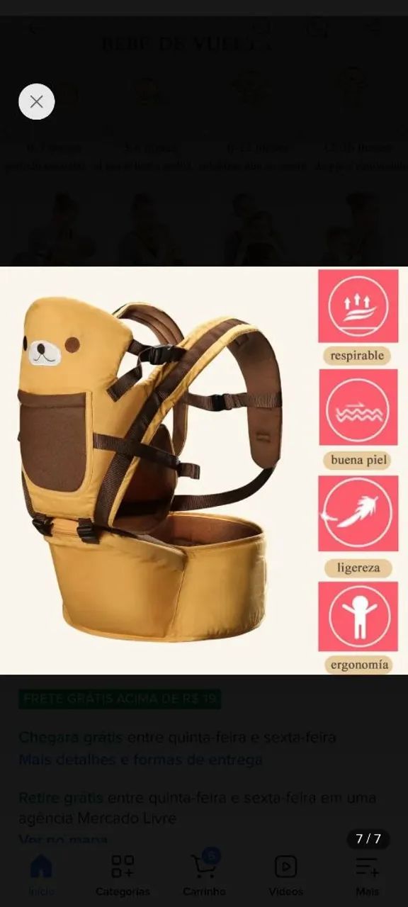 Canguru ursinho com bolso