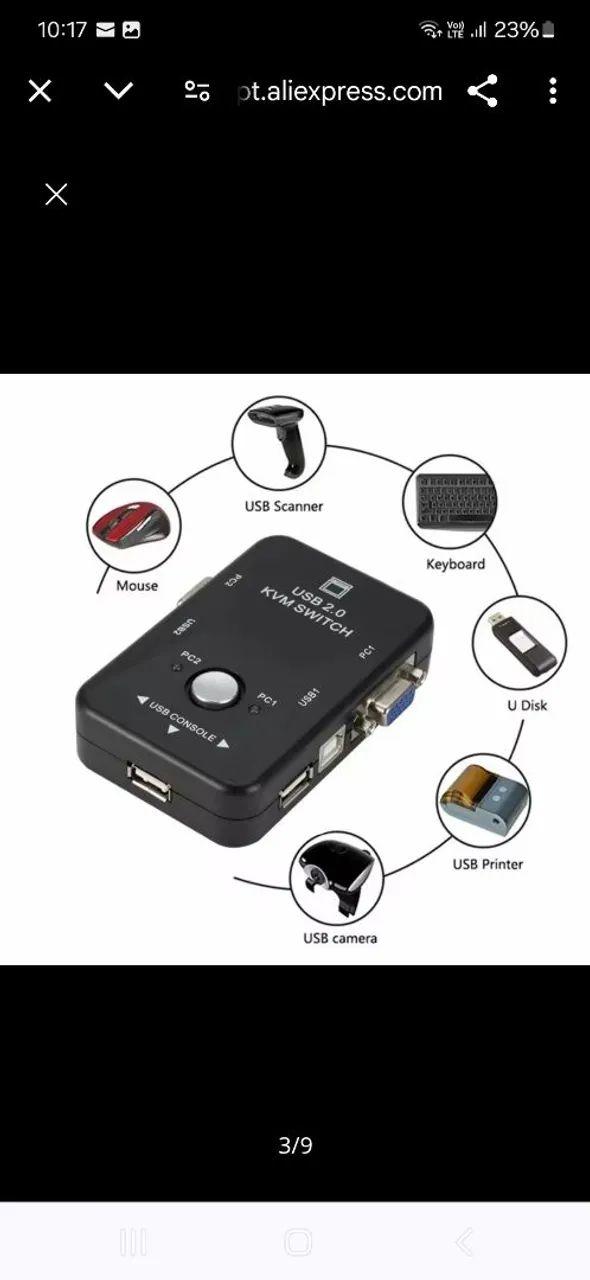 Switch KVM  2 portas USB e VGA  - Foto 2