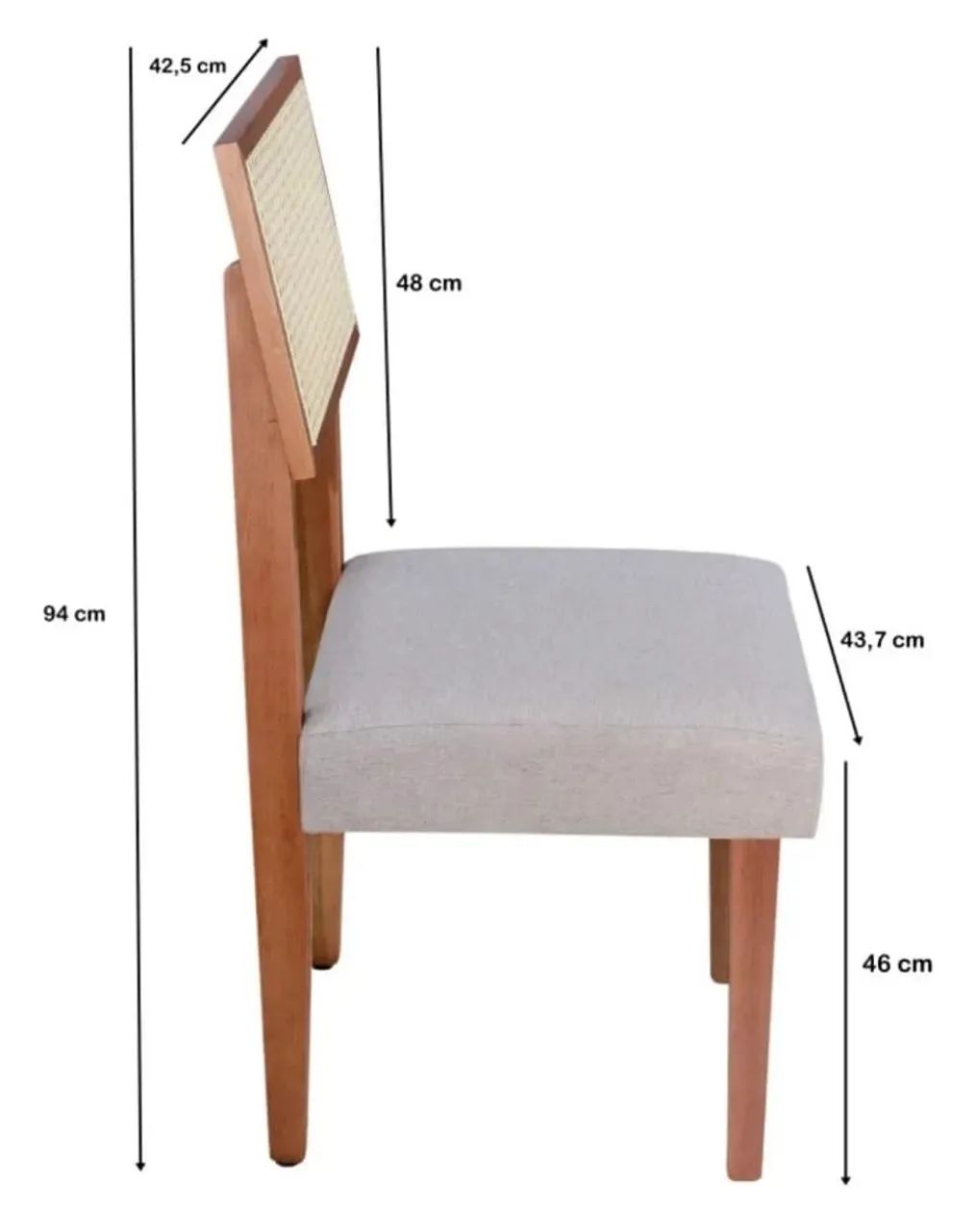 Kit 4 Cadeira Madeira Maciça Rattan Estofada Jantar Moderna - Foto 3