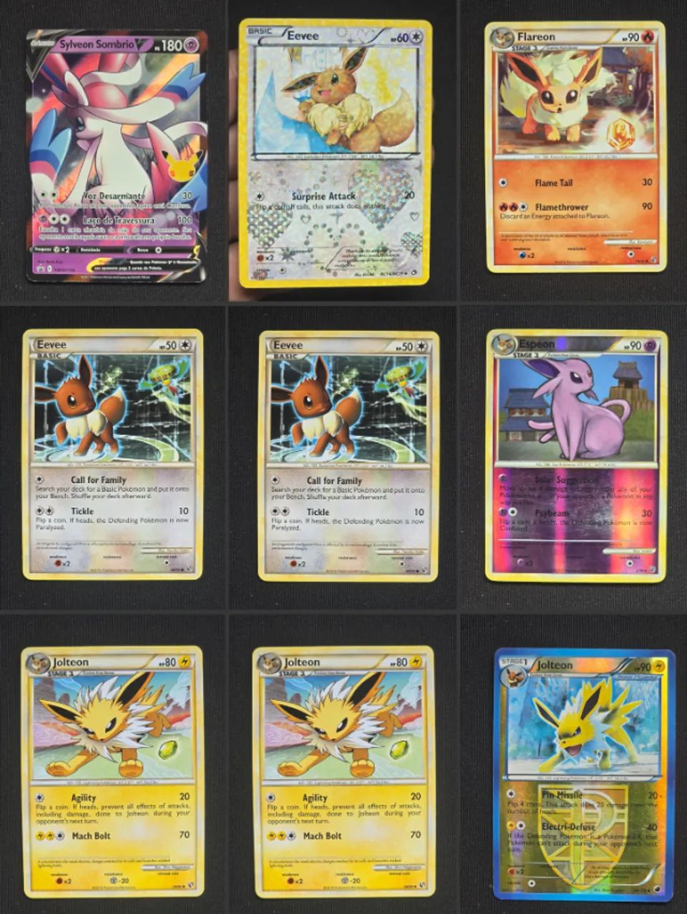 Eevelutions variadas, Eevee, Sylveon, Jolteon, Flareon - Pokemon TCG