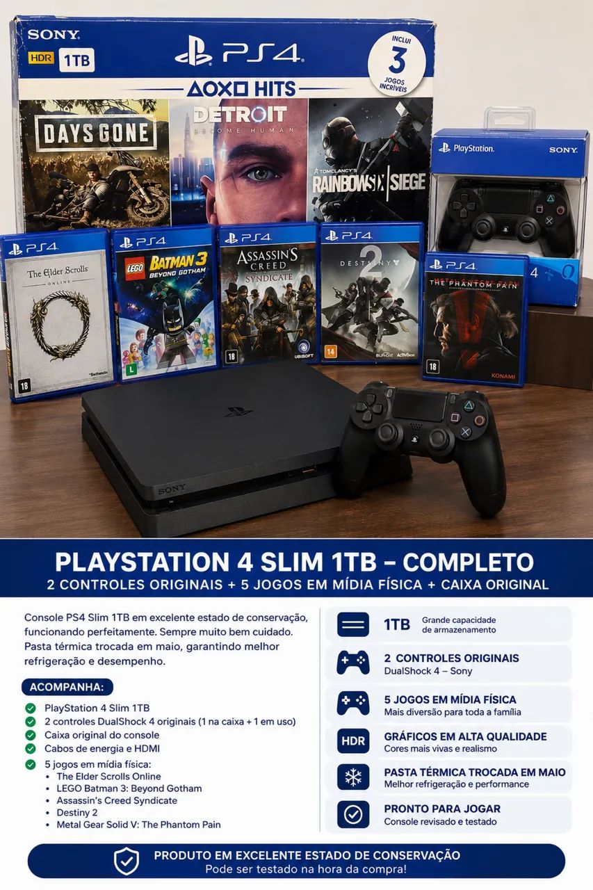 PS4 SLIM 1TB 2 controles