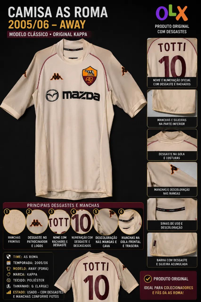 Camisa AS ROMA Totti 10 Kappa ORIGINAL IMPORTADA | Item de