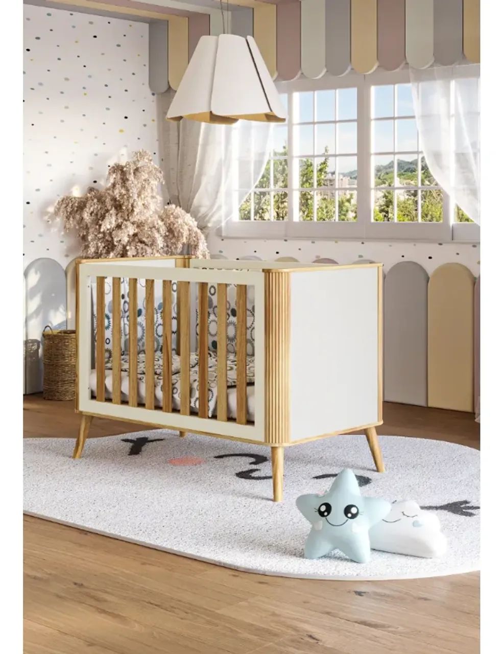 Berço Retro Théo Moveis Peroba 3x1 Americano Mdf Cor Bege