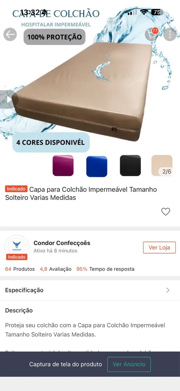 Capa impermeável 1.88 por 88  espresura do colchão 