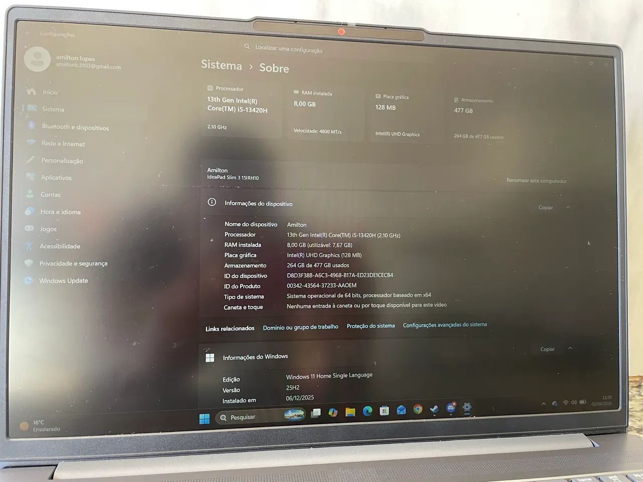 Notebook Lenovo Ideapad Slim I5 512SSD 8GB - Foto 2