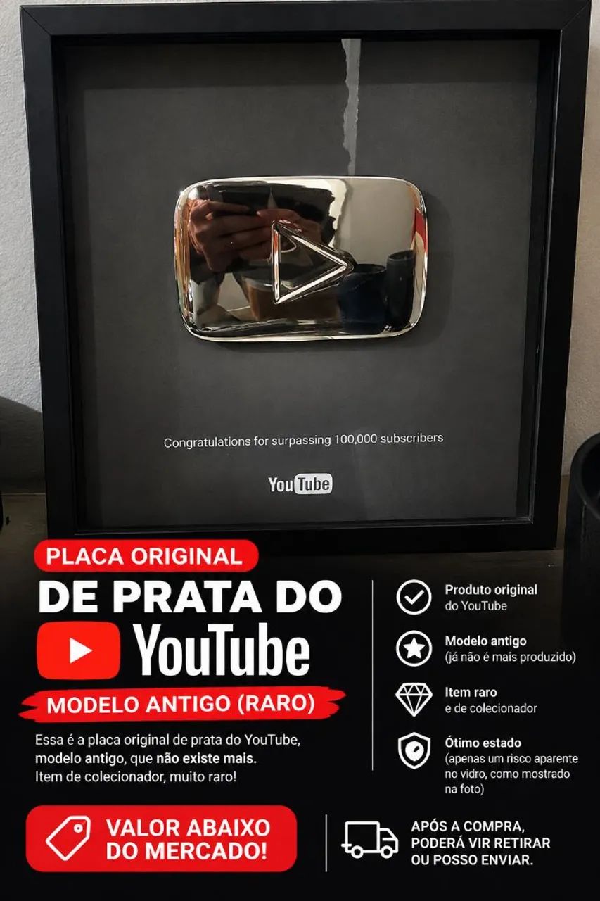 PLACA DE PRATA ORIGINAL YOUTUBE 