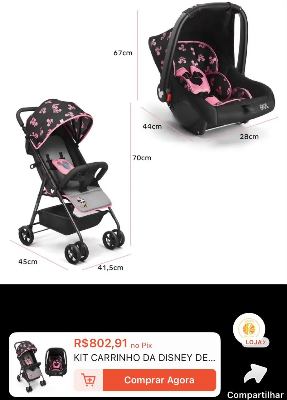 Carrinho e bebê conforto Minnie mouse - Foto 4
