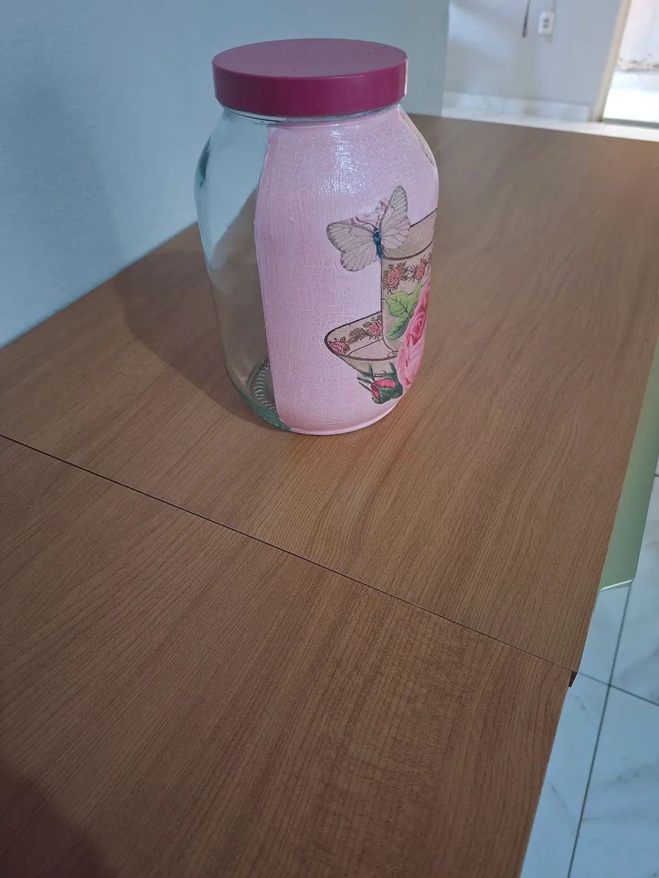 Pote de vidro decorado 