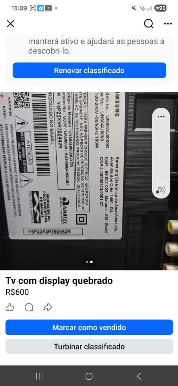Tv samsung 65" display quebrado - Foto 2