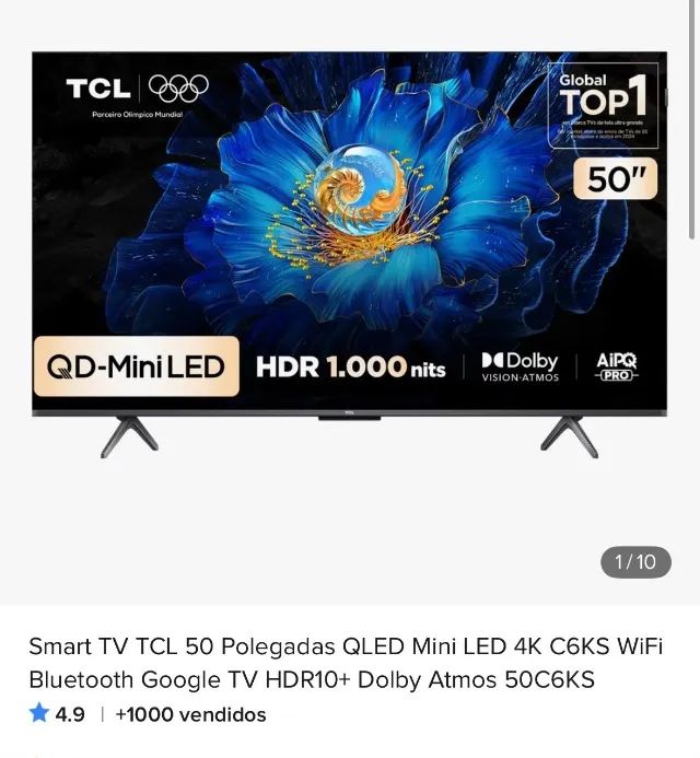 TV TCL 50'' 4K - QLED Mini 6CKS - Foto 4