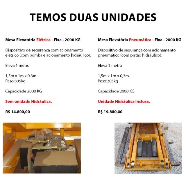 Mesa Elevatória - Fixa - 2000 KG