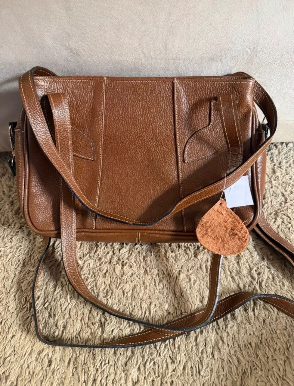 Bolsa couro legítimo - caramelo - nova 