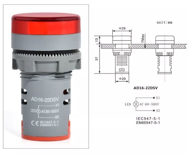 Voltimetro Olho De Boi Sinaleiro Led 60-500 Vac Vermelho   Arduino Automação COD-CP124   - Foto 5