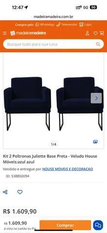 Kit 2 Poltronas Juliette Base Preta - tecido azul - Foto 5