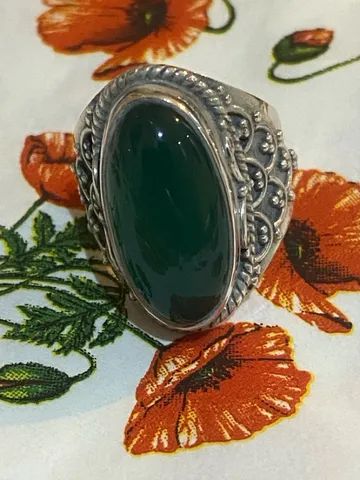 Anel Jade Verde natural e prata 925 Aro 17 - Foto 3