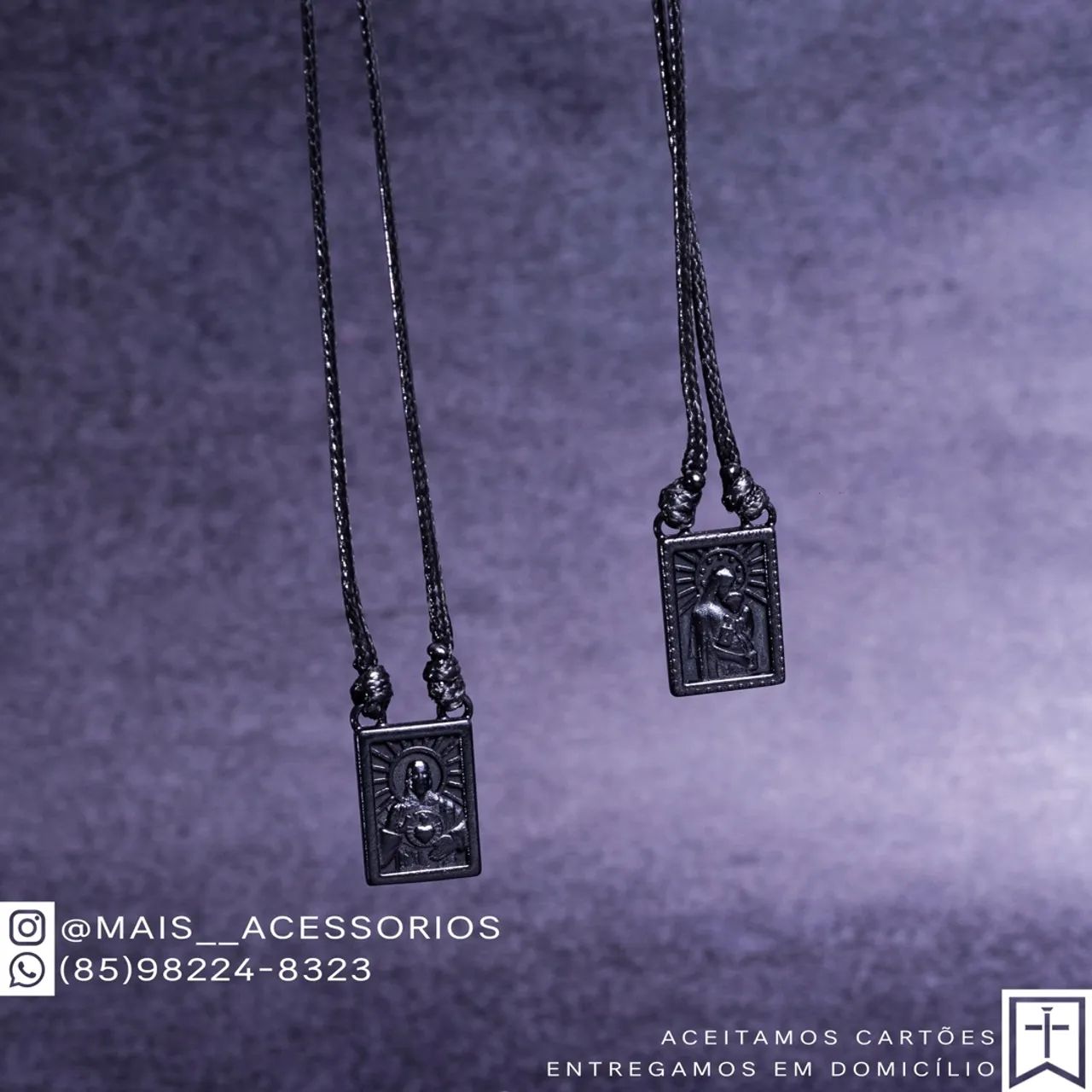 Escapulário black estiloso - Jesus e Nossa Senhora - Foto 3