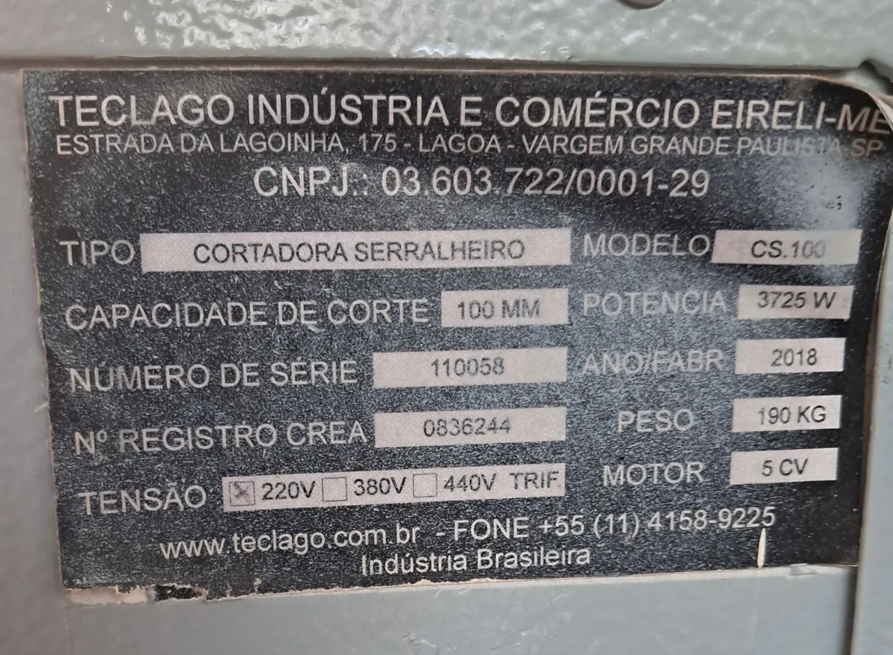Cortadora serralheiro CS100 Teclago - Policorte, 5 cv, 2 polos, corte até 100mm. - Foto 6