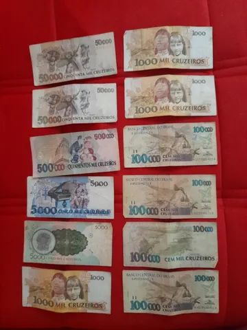 Lote com 12 Cédulas Antigas: Cruzeiros