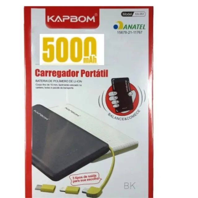Carregador Portátil Power Bank 5000 Mah Ka-952 - Kapbom Loja Coimbra Computadores Entrega - Foto 3