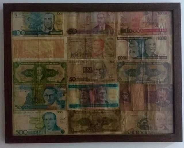 Quadro Com Moldura De Vidro 50x40 Cédulas Antigas Originais.