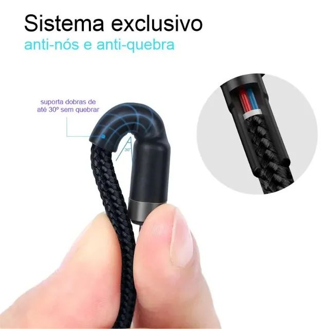 Cabo Baseus Tipo C nos Dois Lados 60W 3A Turbo Reforçado Android iPhone 15 e 16 - Foto 4