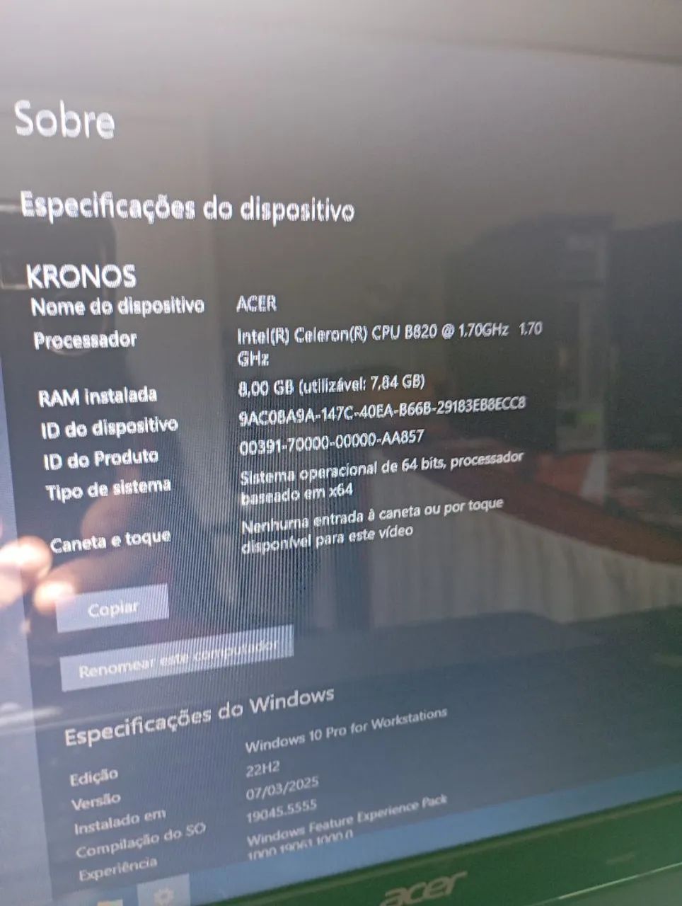 Notebook Acer 8GB memória RAM, SSD 256 GB ,HD 1 TERA - Foto 2