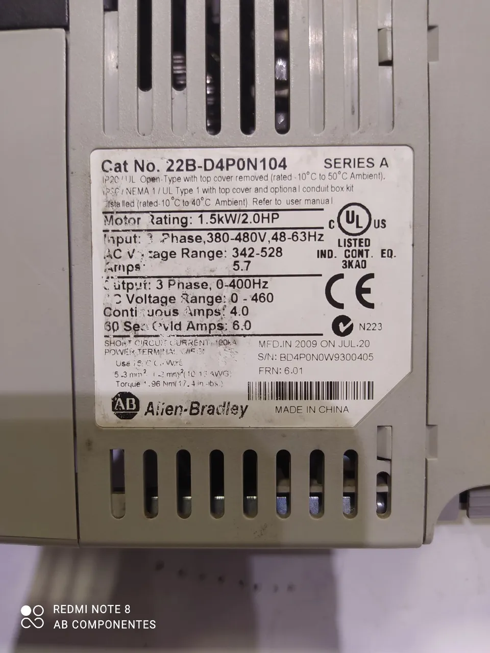 Inversor de Frequência Allen-Bradley 22B-D4P0N104 1.5kW