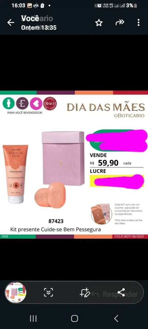 Kit Presente Cuide-se Bem Pessegura - Dia das Mães