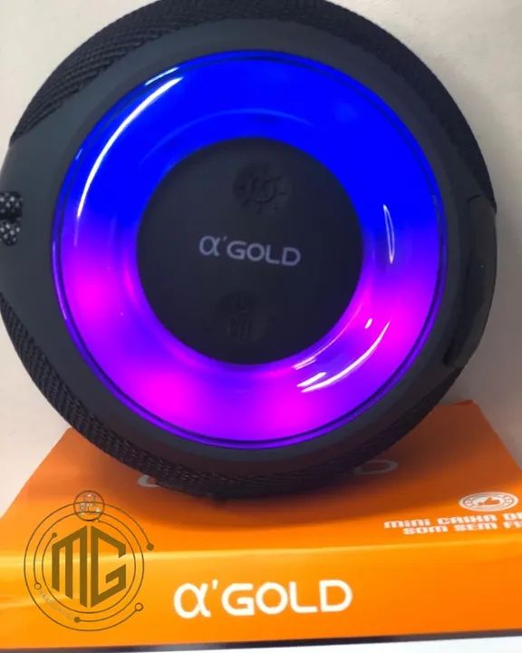Caixa de Som Bluetooth Portátil com Luzes LED - Alpha Gold