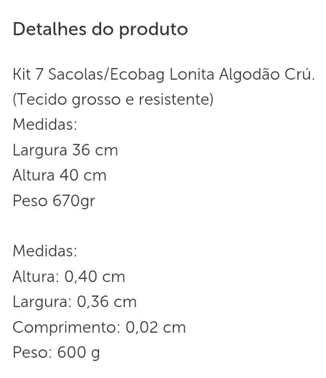 Kit com 7 Sacolas ecobag algodão crú. - Foto 4