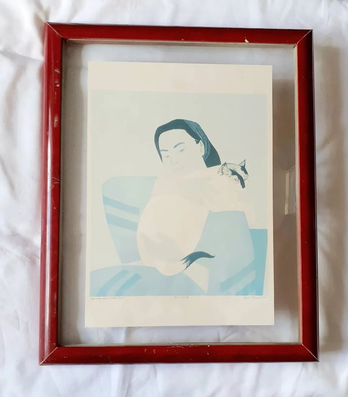 Will Barnet, woman and white cat 